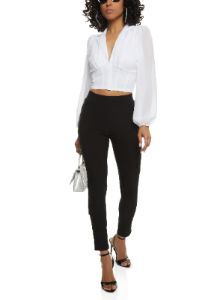 Pleated Button Front Crop Blouse sold by Rainbow