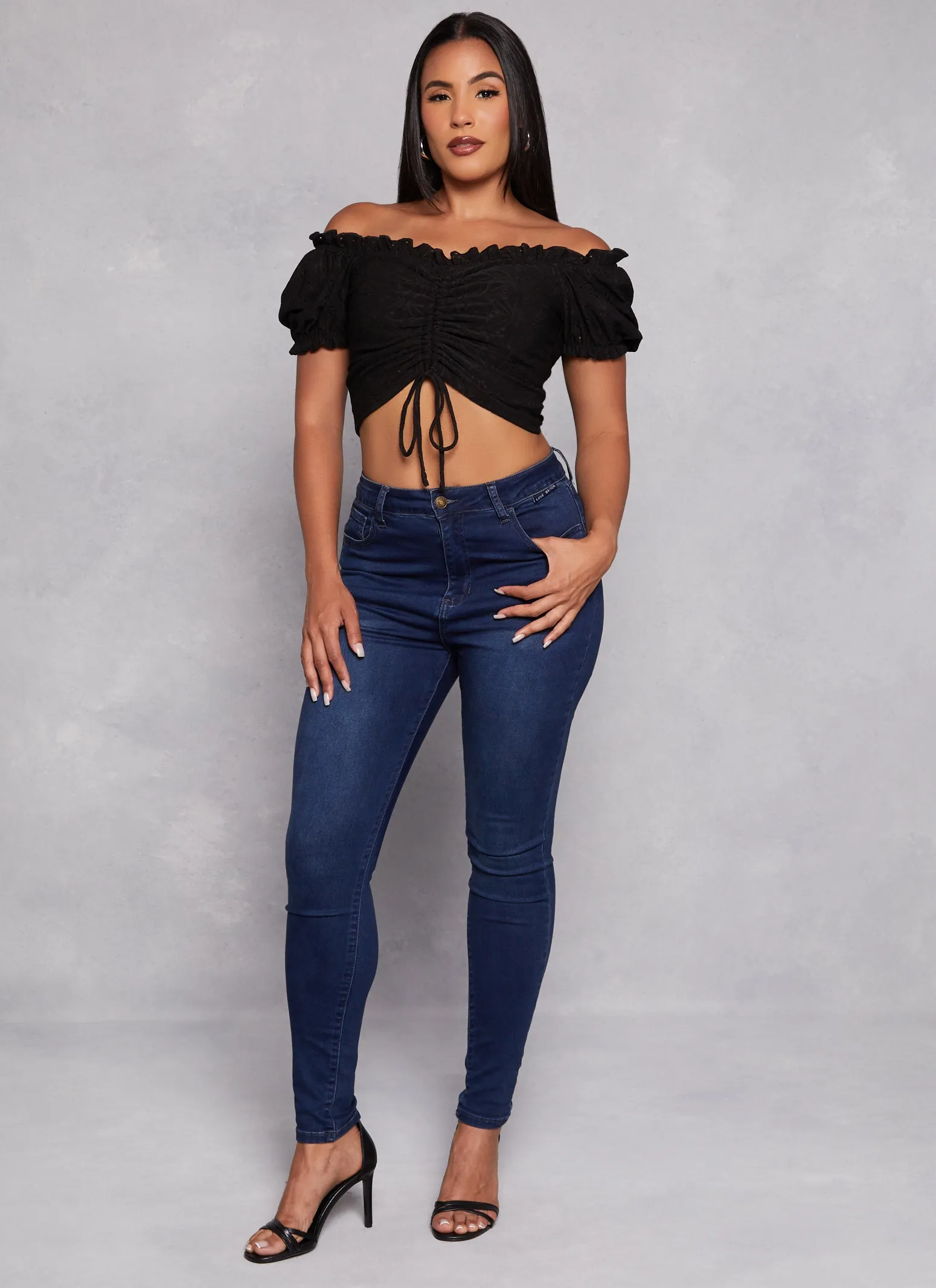 Eyelet Ruched Front Peasant Top sold by Rainbow product image thumbnail 2