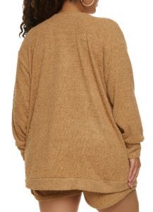 Plus Size Cozy Eyelash Knit Pocket Cardigan sold by Rainbow