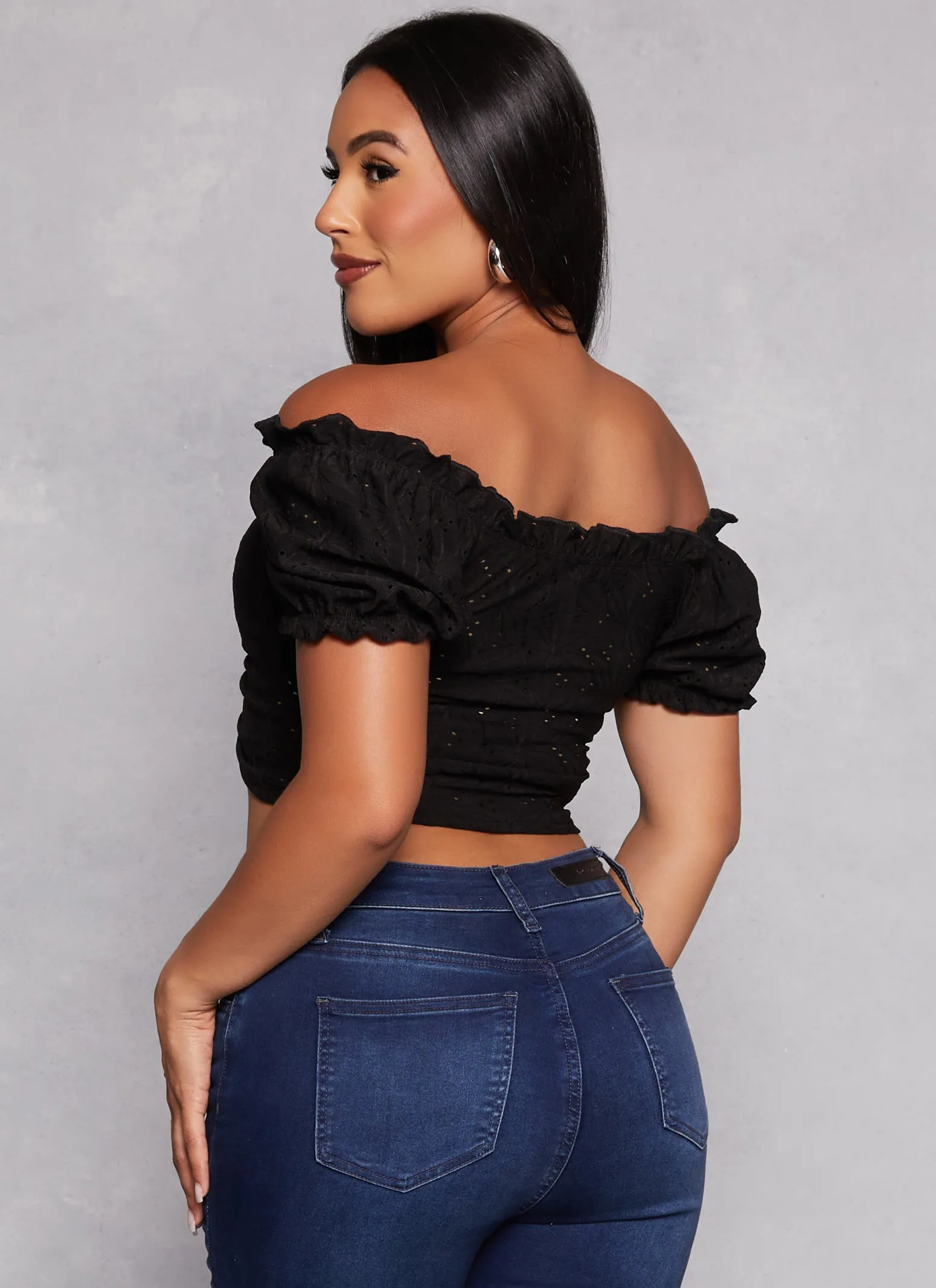 Eyelet Ruched Front Peasant Top sold by Rainbow product image thumbnail 3