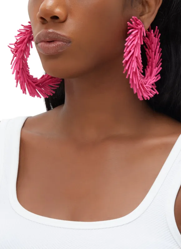Faux Suede Fringe Hoop Earrings sold by Rainbow