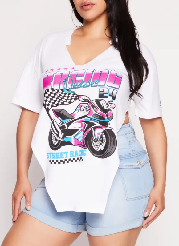 Plus Size Racing Queen 24 Hanky Hem Graphic Tee sold by Rainbow