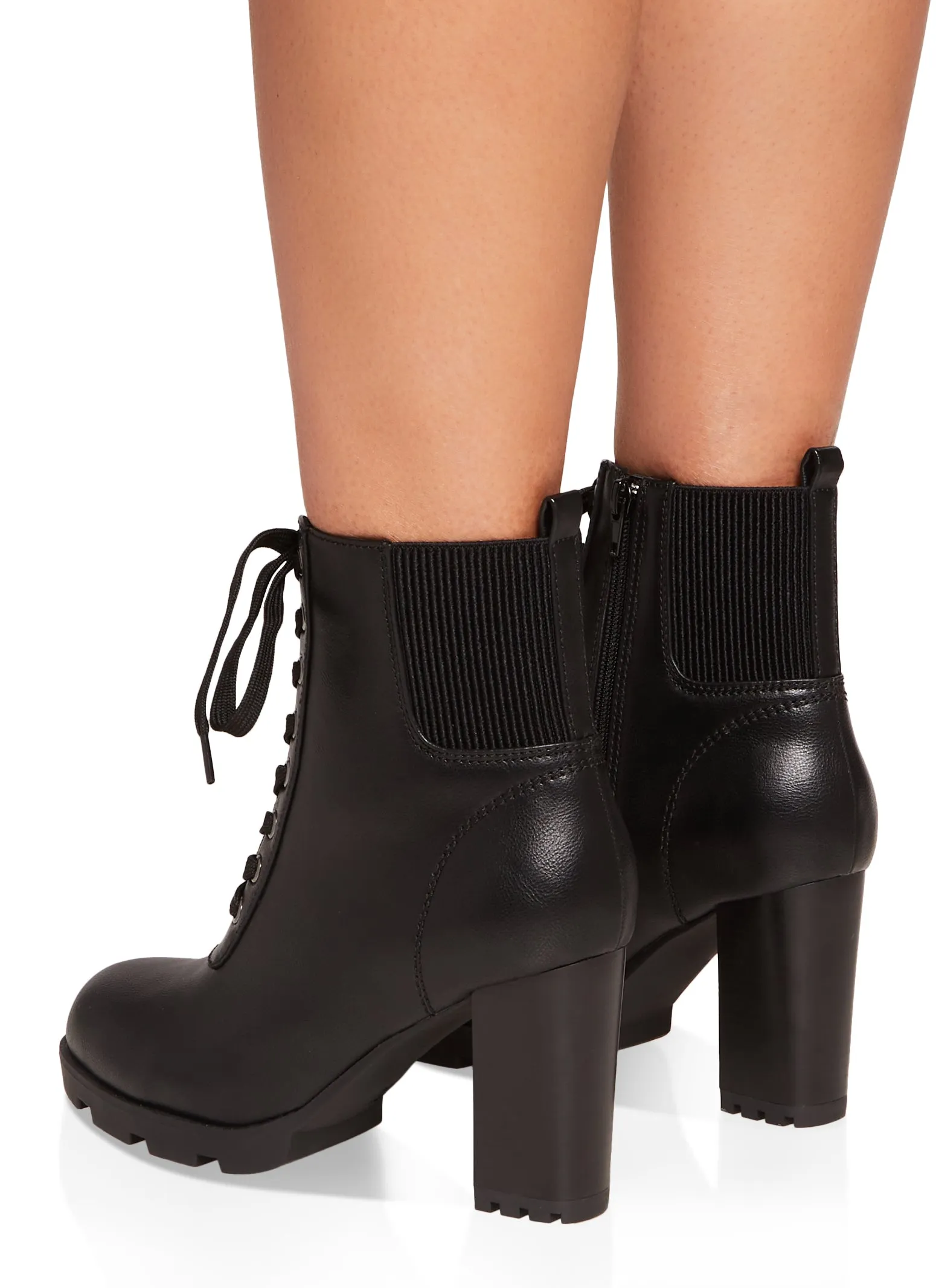Block Heel Round Toe Lace Up Booties sold by Rainbow product image thumbnail 3