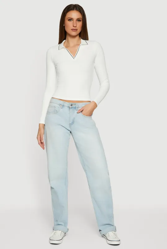 Contrast Trim Ribbed Knit Polo Shirt sold by Rainbow