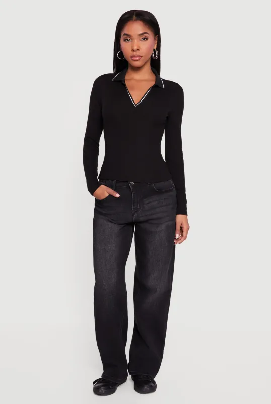 Contrast Trim Ribbed Knit Polo Shirt sold by Rainbow