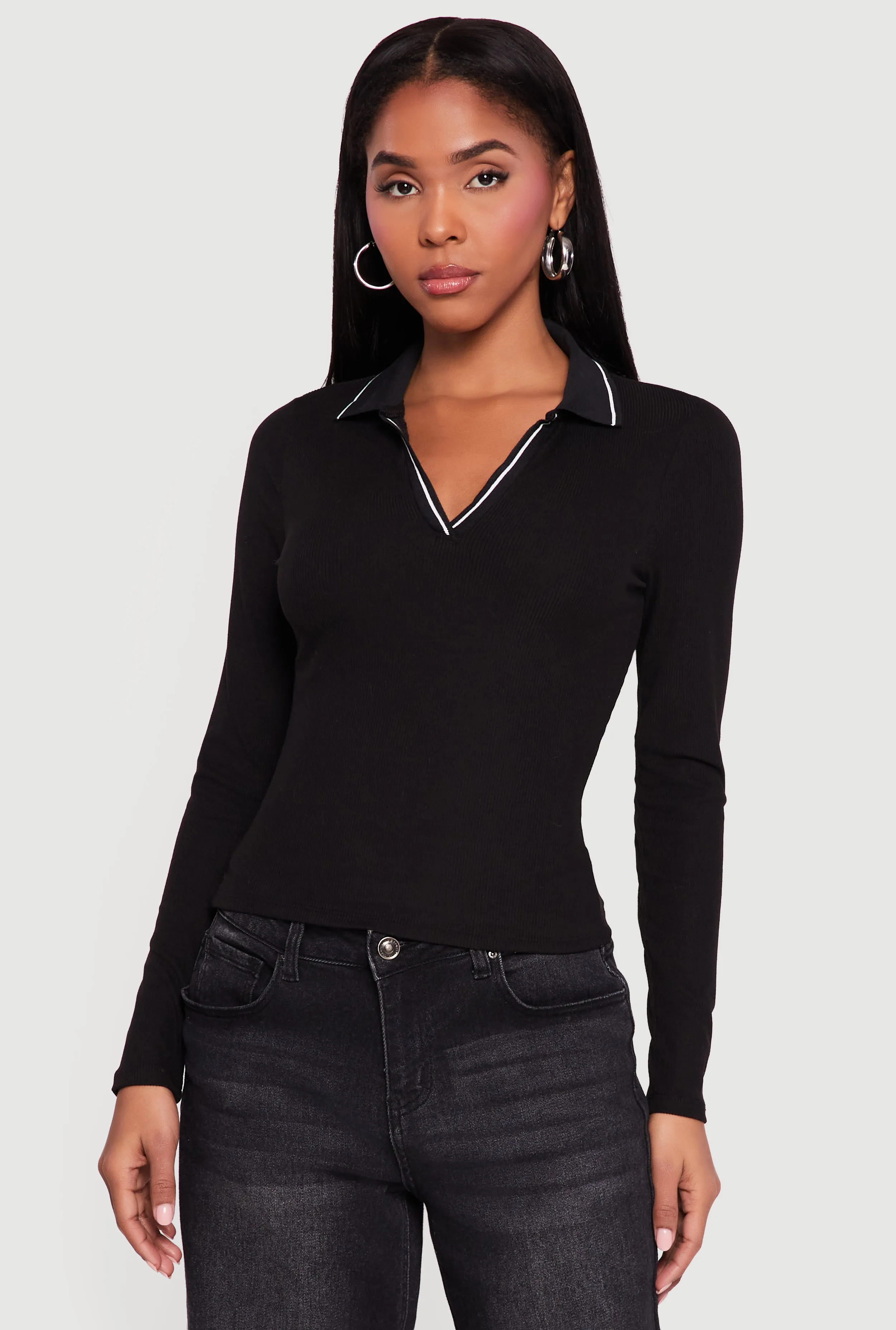 Contrast Trim Ribbed Knit Polo Shirt sold by Rainbow product image thumbnail 2