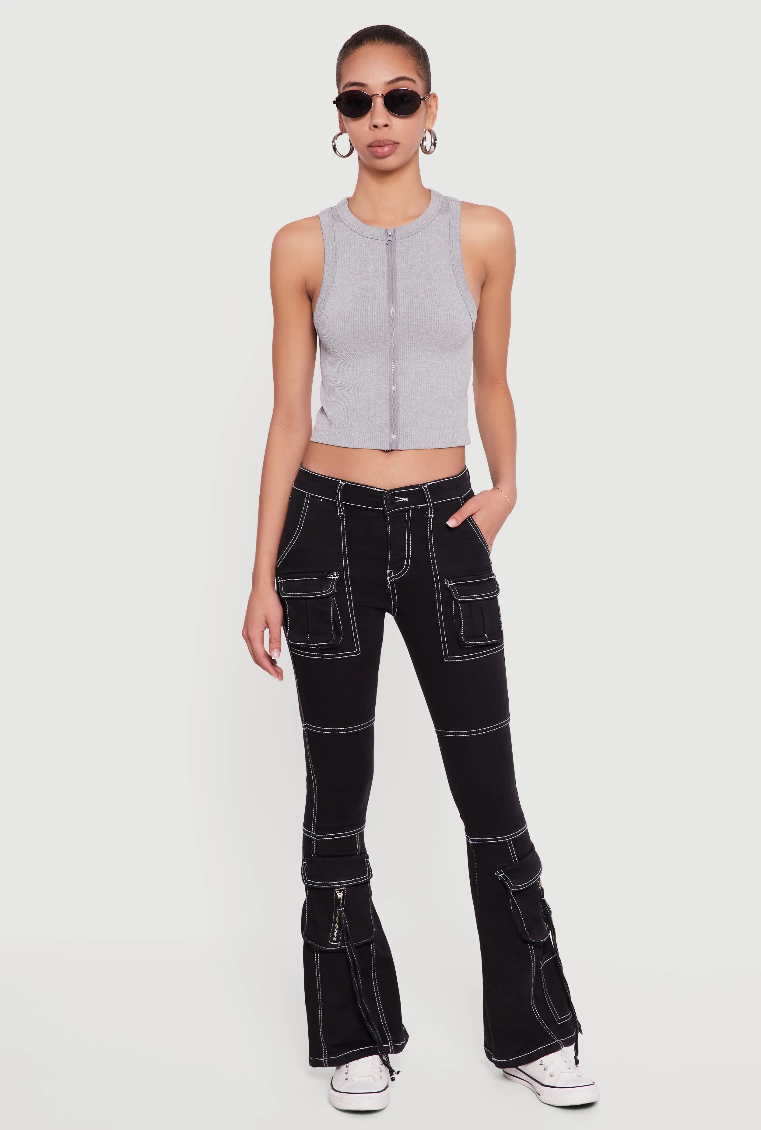 Seamless Zip Front Ribbed Knit Tank Top sold by Rainbow