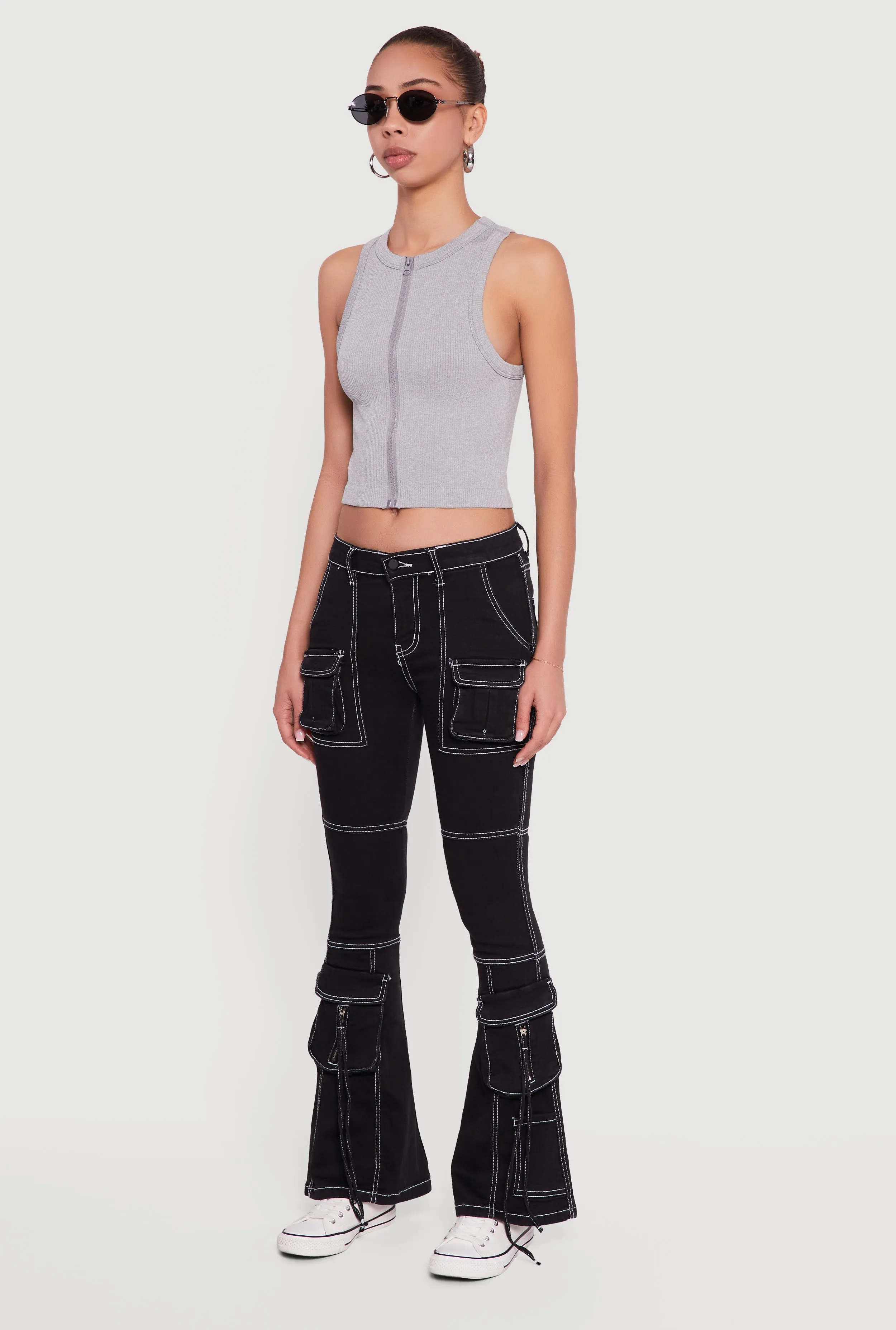 Seamless Zip Front Ribbed Knit Tank Top sold by Rainbow product image thumbnail 5