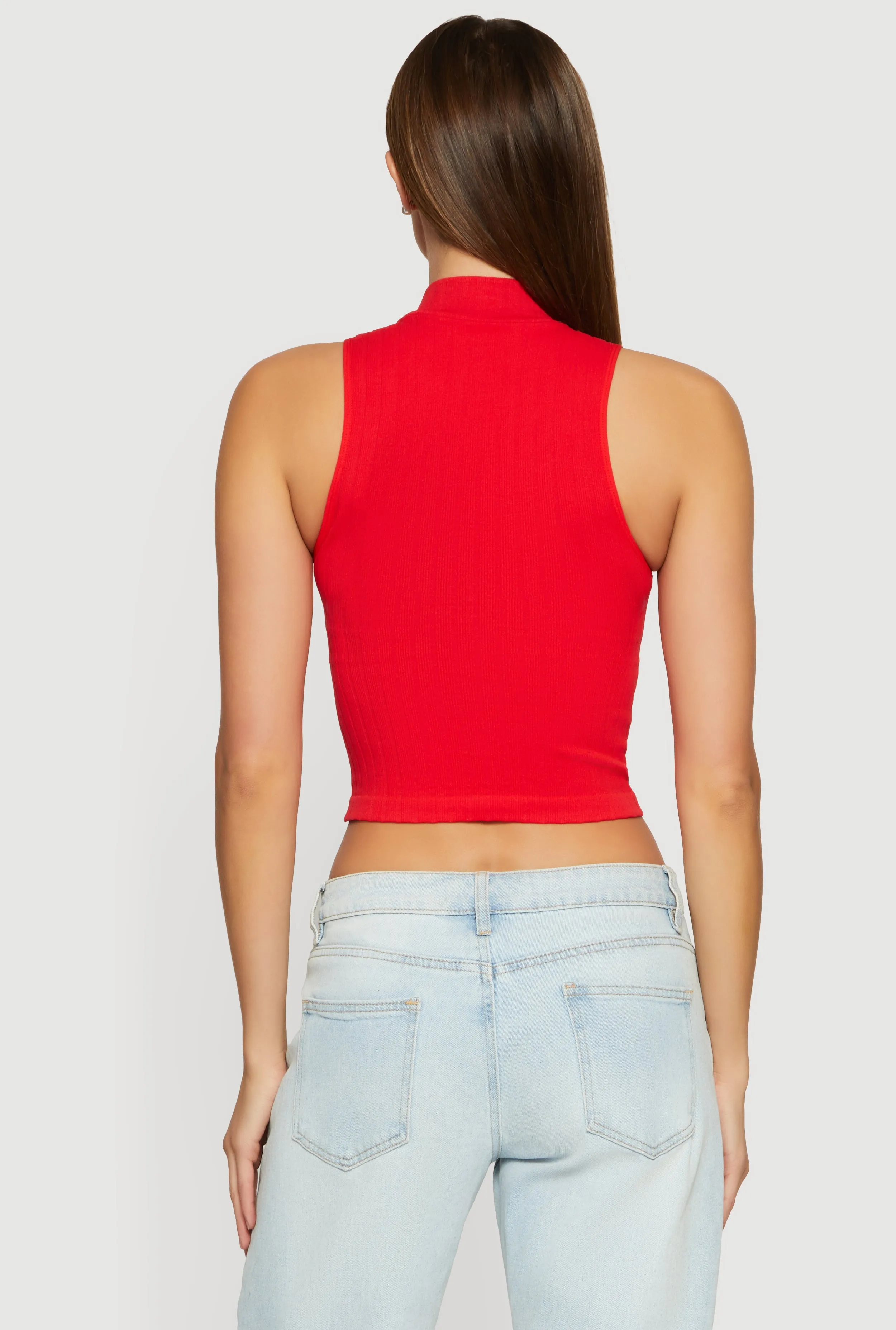 Seamless Ribbed Knit Mock Neck Crop Tank Top sold by Rainbow product image thumbnail 5