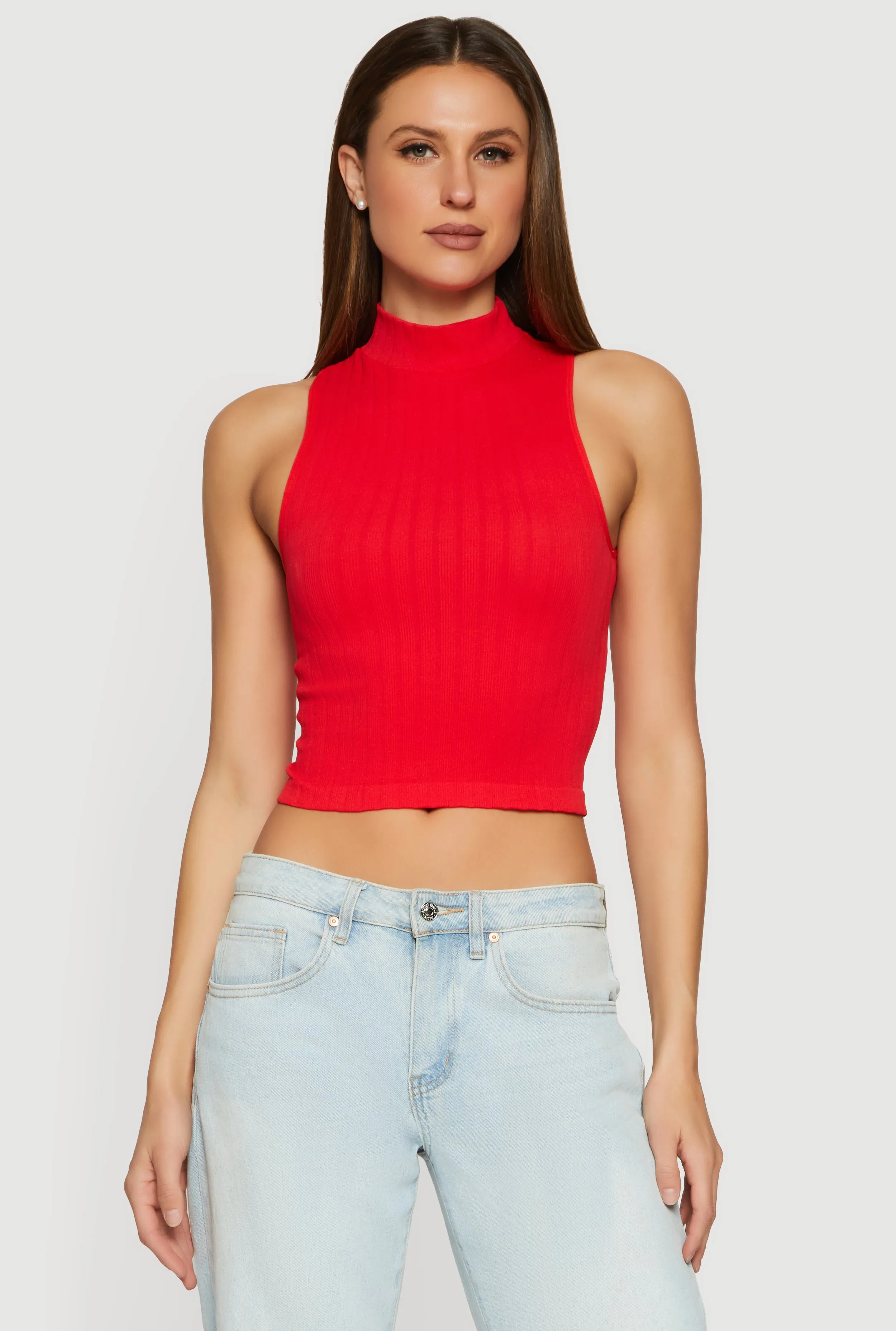Seamless Ribbed Knit Mock Neck Crop Tank Top sold by Rainbow product image thumbnail 2
