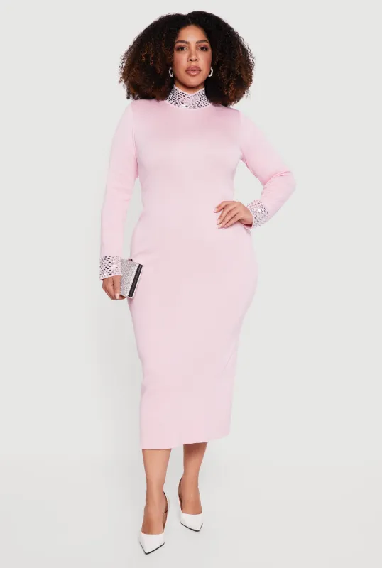 Plus Size Almost Famous Rhinestone Trim Sweater Dress sold by Rainbow