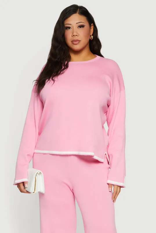 Plus Size Long Sleeve Contrast Trim Sweater made by Daisy