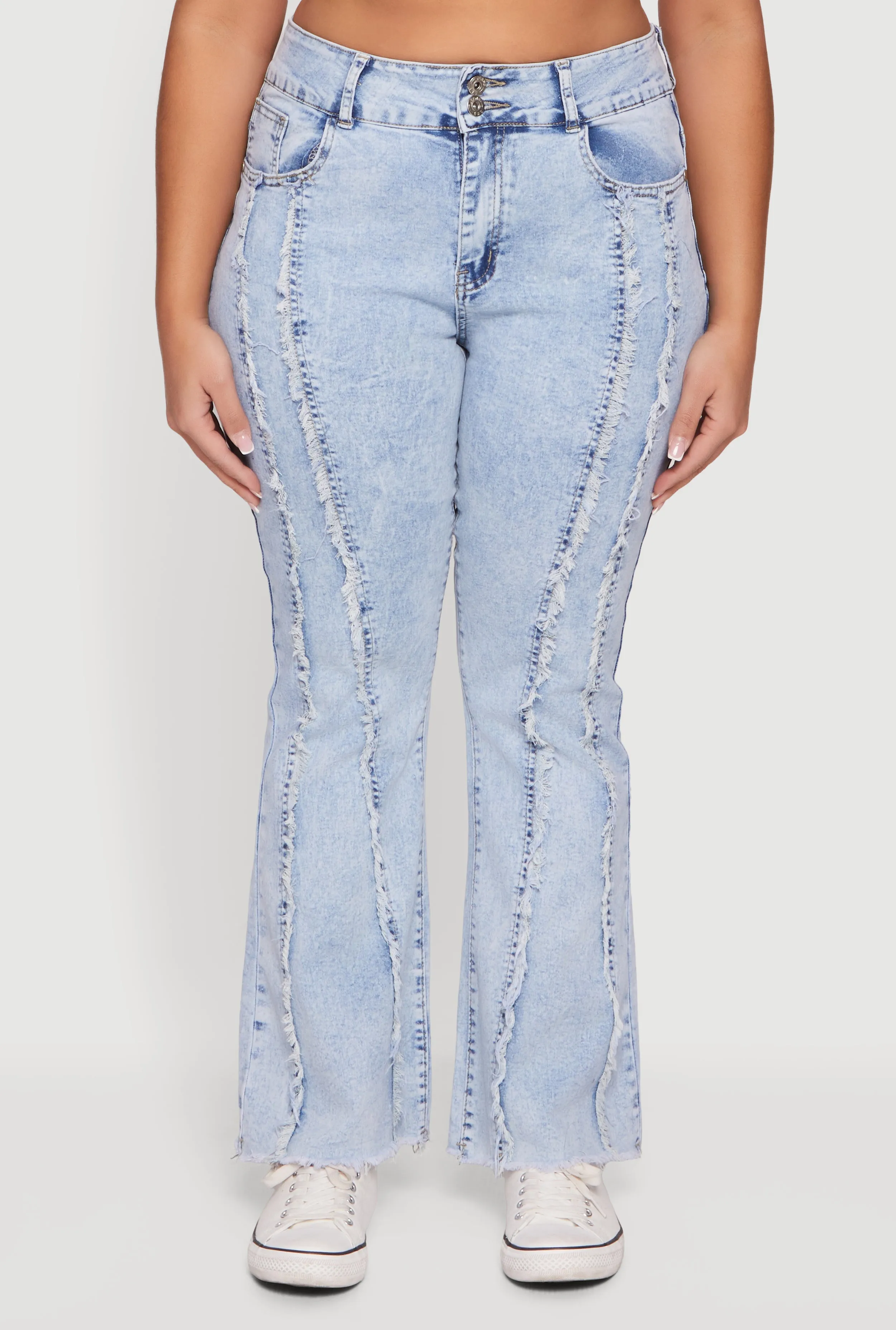 Plus Size Frayed Trim Acid Wash Flare Jeans sold by Rainbow product image thumbnail 5