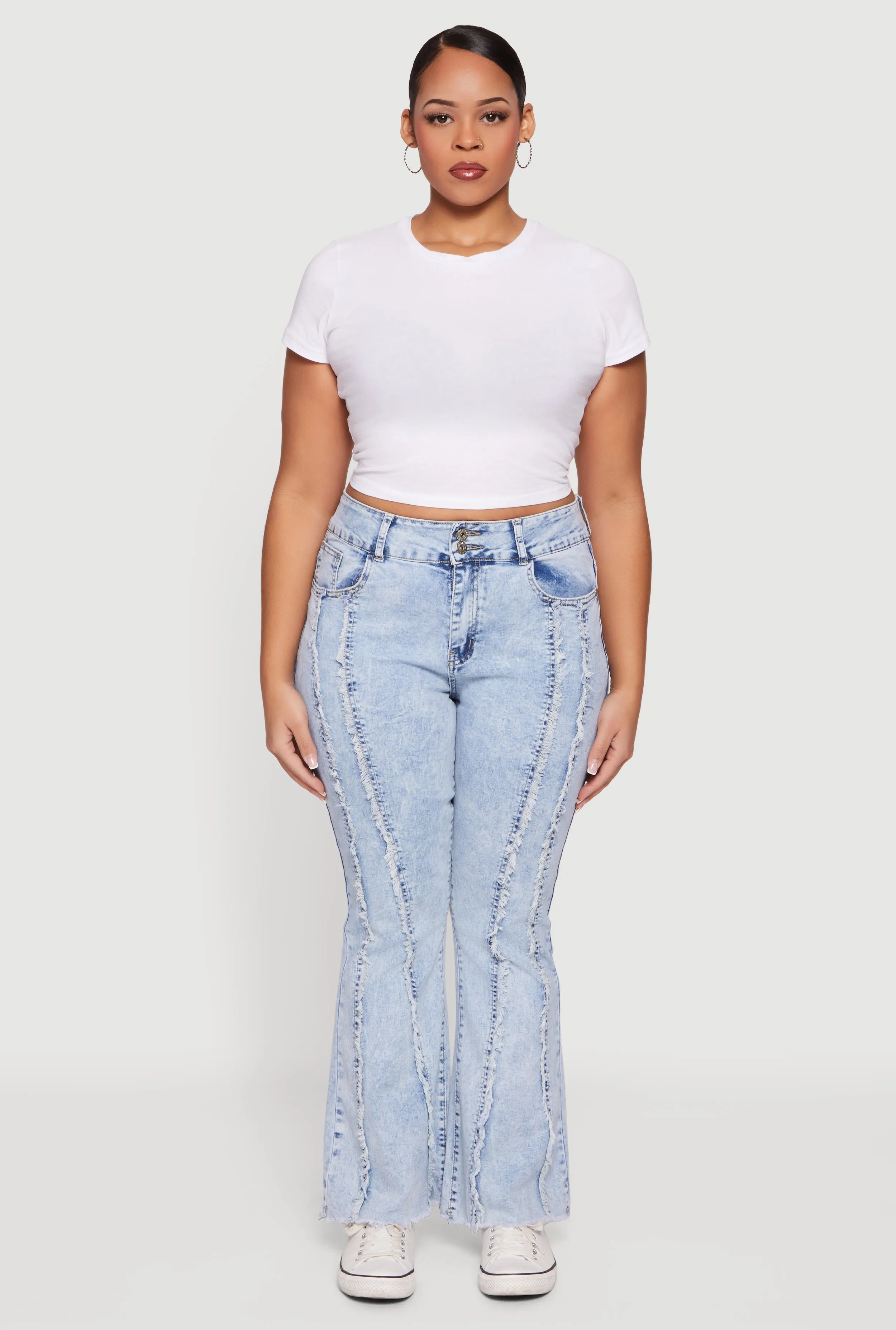 Plus Size Frayed Trim Acid Wash Flare Jeans sold by Rainbow product image thumbnail 2
