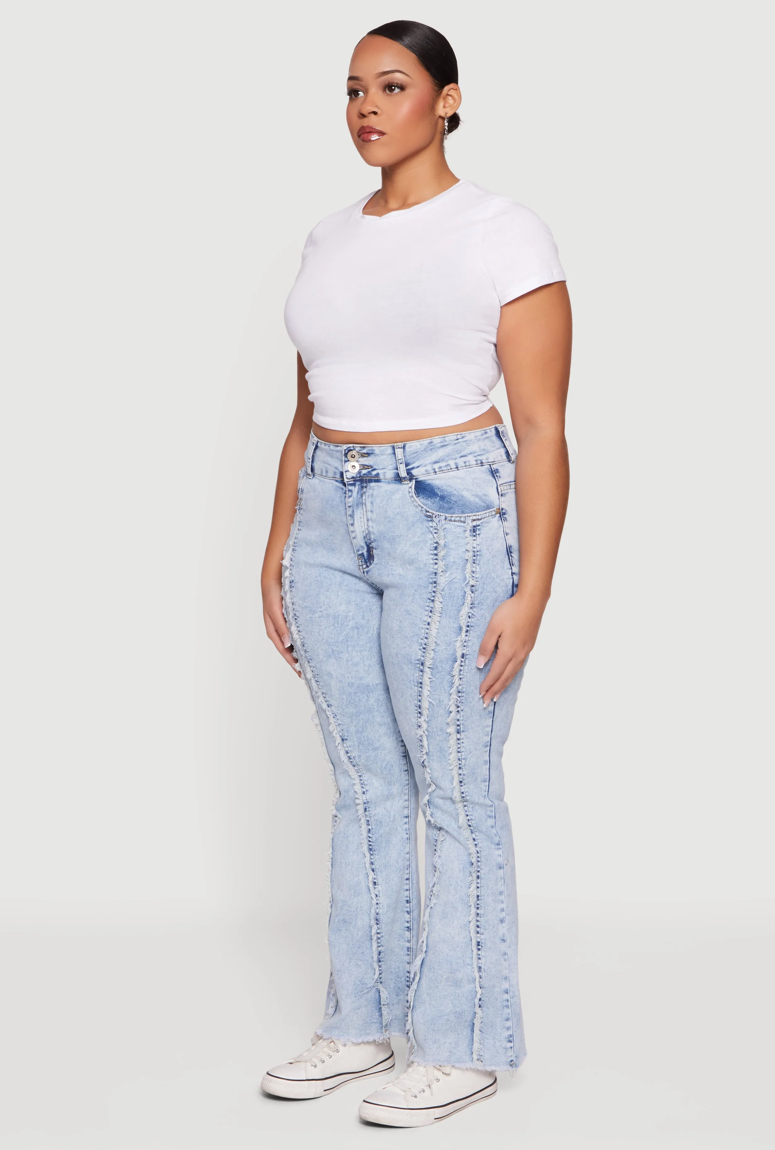 Plus Size Frayed Trim Acid Wash Flare Jeans sold by Rainbow product image thumbnail 3