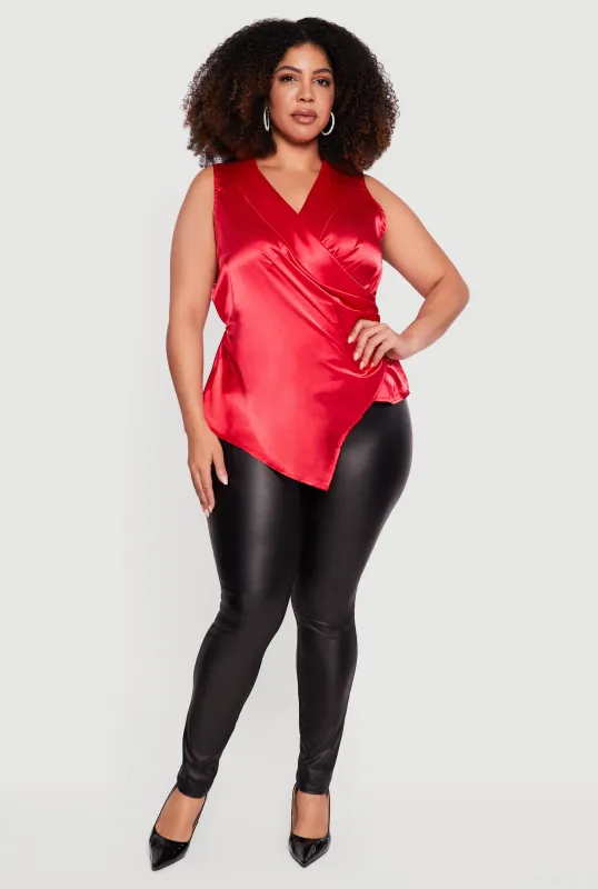 Plus Size Sleeveless Satin Faux Wrap Top sold by Rainbow