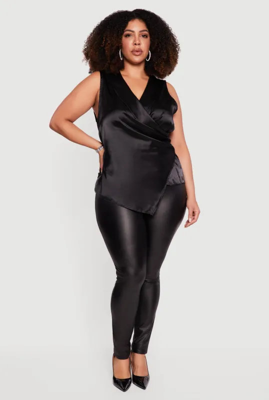 Plus Size Sleeveless Satin Faux Wrap Top sold by Rainbow