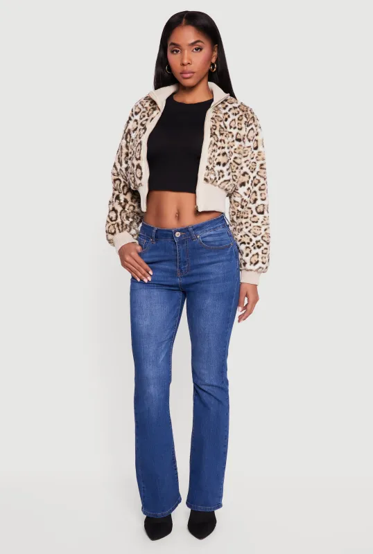Animal Print Faux Fur Cropped Zip Front Bomber Jacket sold by Rainbow