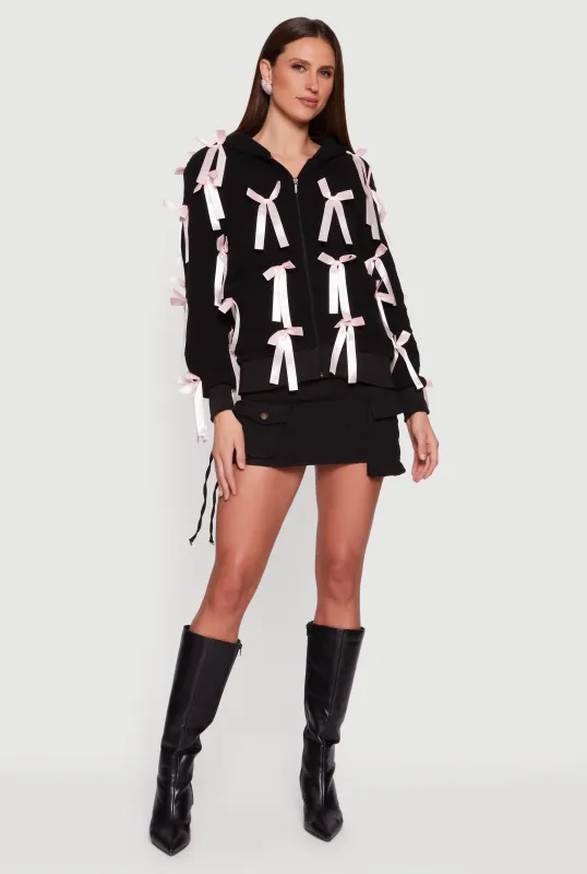 Sherpa Hooded Zip Front Bow Jacket sold by Rainbow