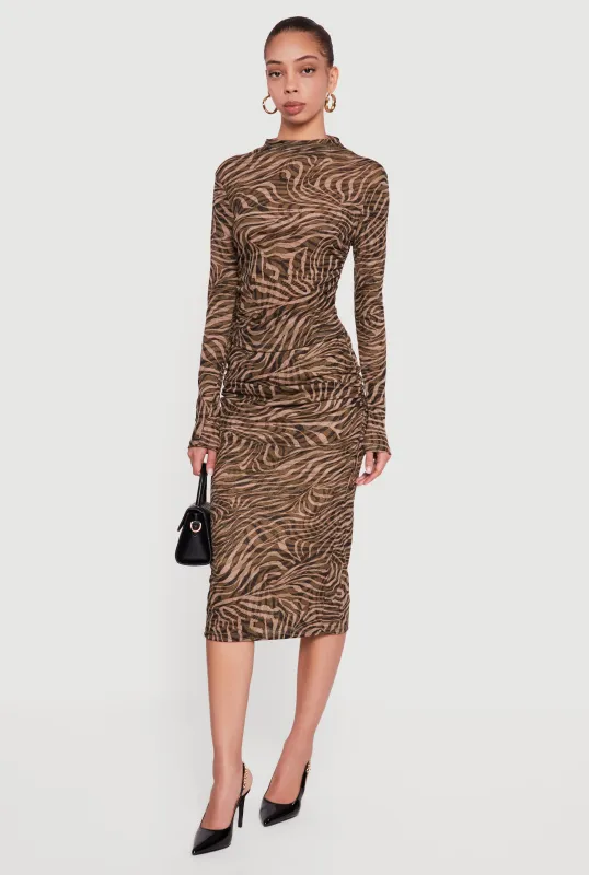 Swirl Print Mesh High Waisted Ruched Side Midi Skirt sold by Rainbow