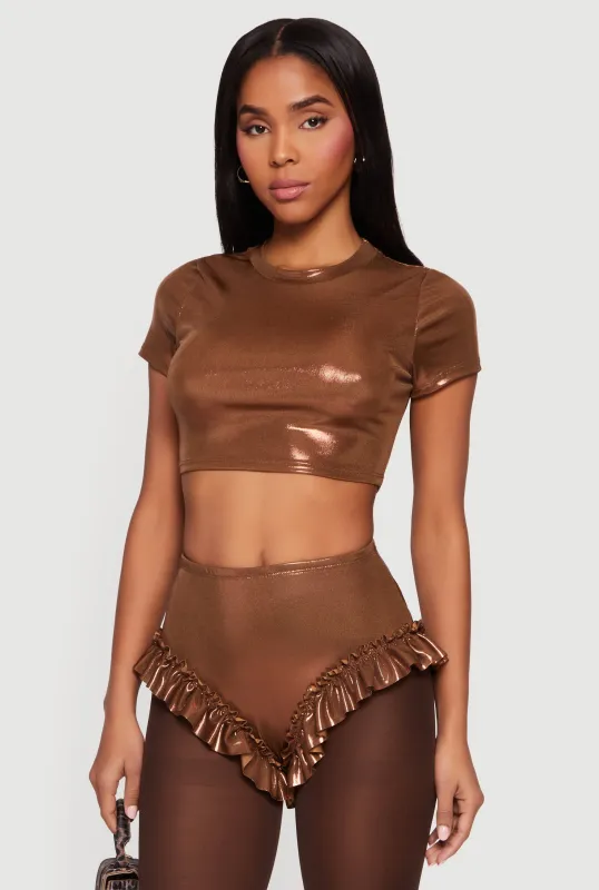 Metallic Foil Screen Short Sleeve Crop Top sold by Rainbow