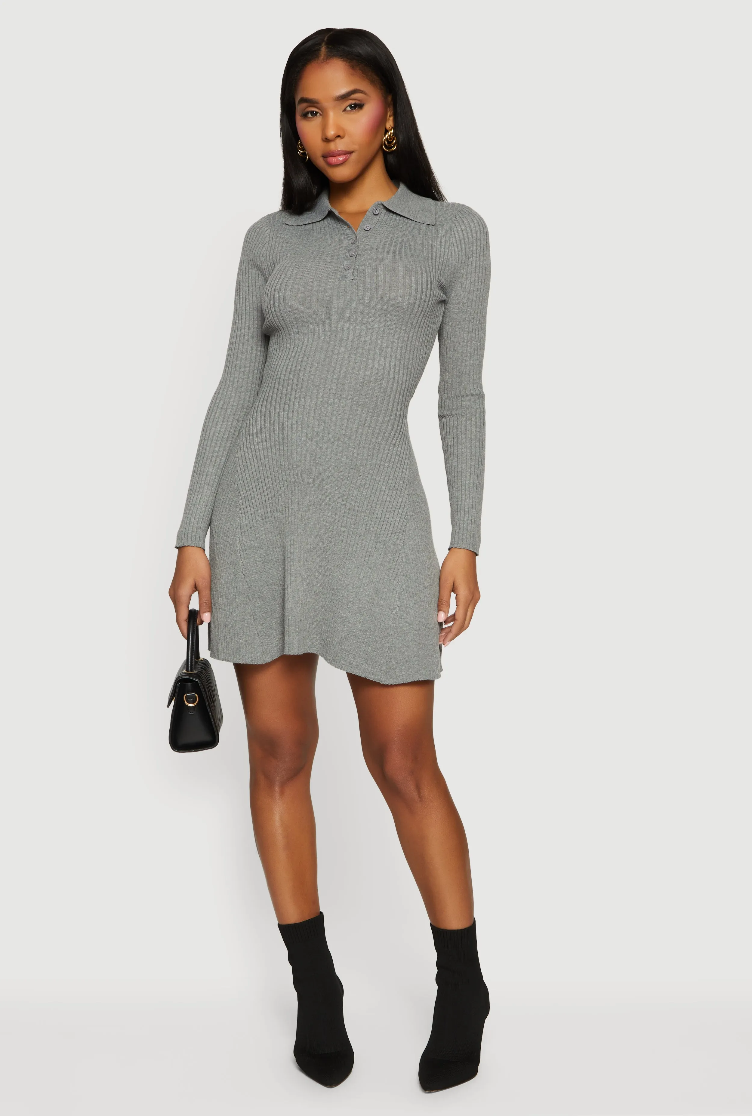 Rib Knit Long Sleeve Polo Sweater Dress sold by Rainbow product image thumbnail 4