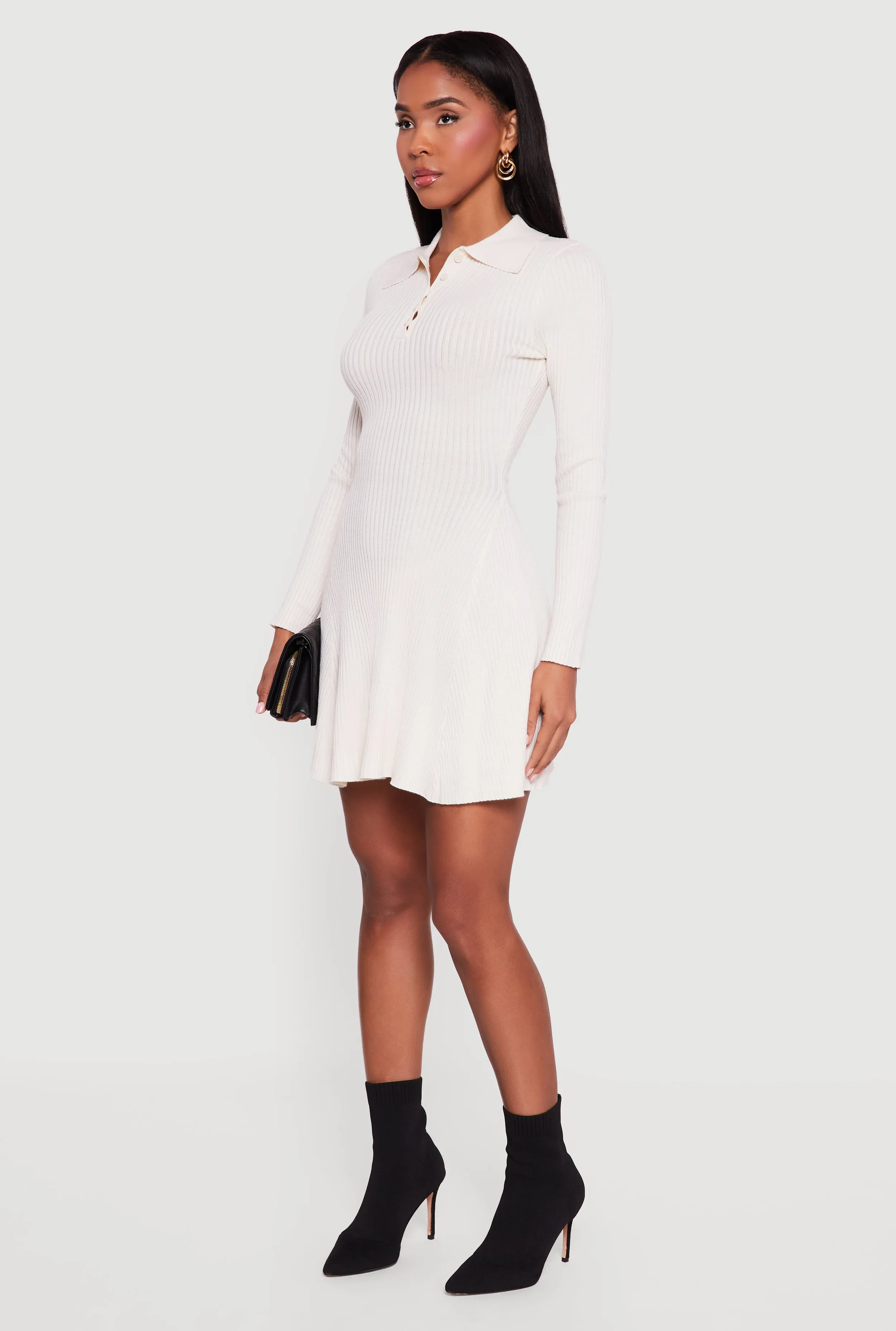 Rib Knit Long Sleeve Polo Sweater Dress sold by Rainbow product image thumbnail 2