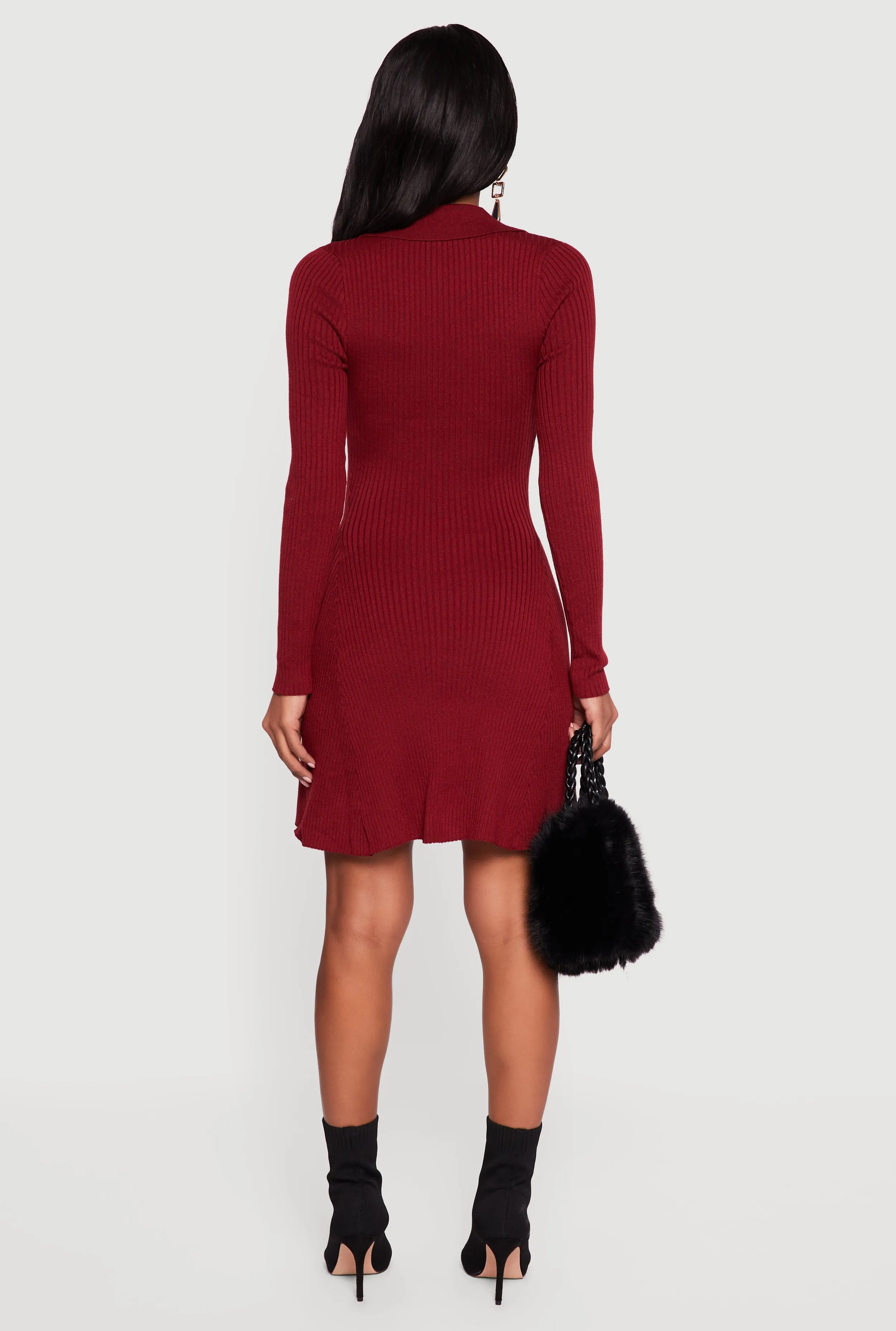 Rib Knit Long Sleeve Polo Sweater Dress sold by Rainbow product image thumbnail 5