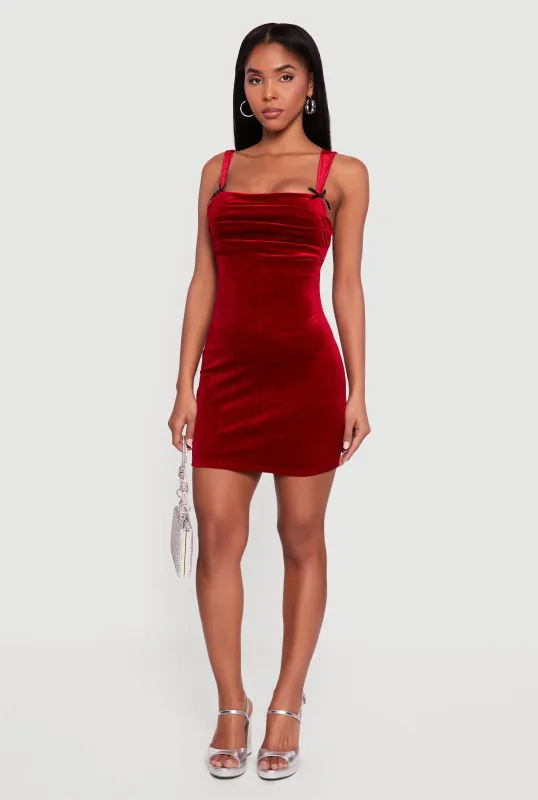 Velvet Bow Detail Tie Back Mini Dress sold by Rainbow