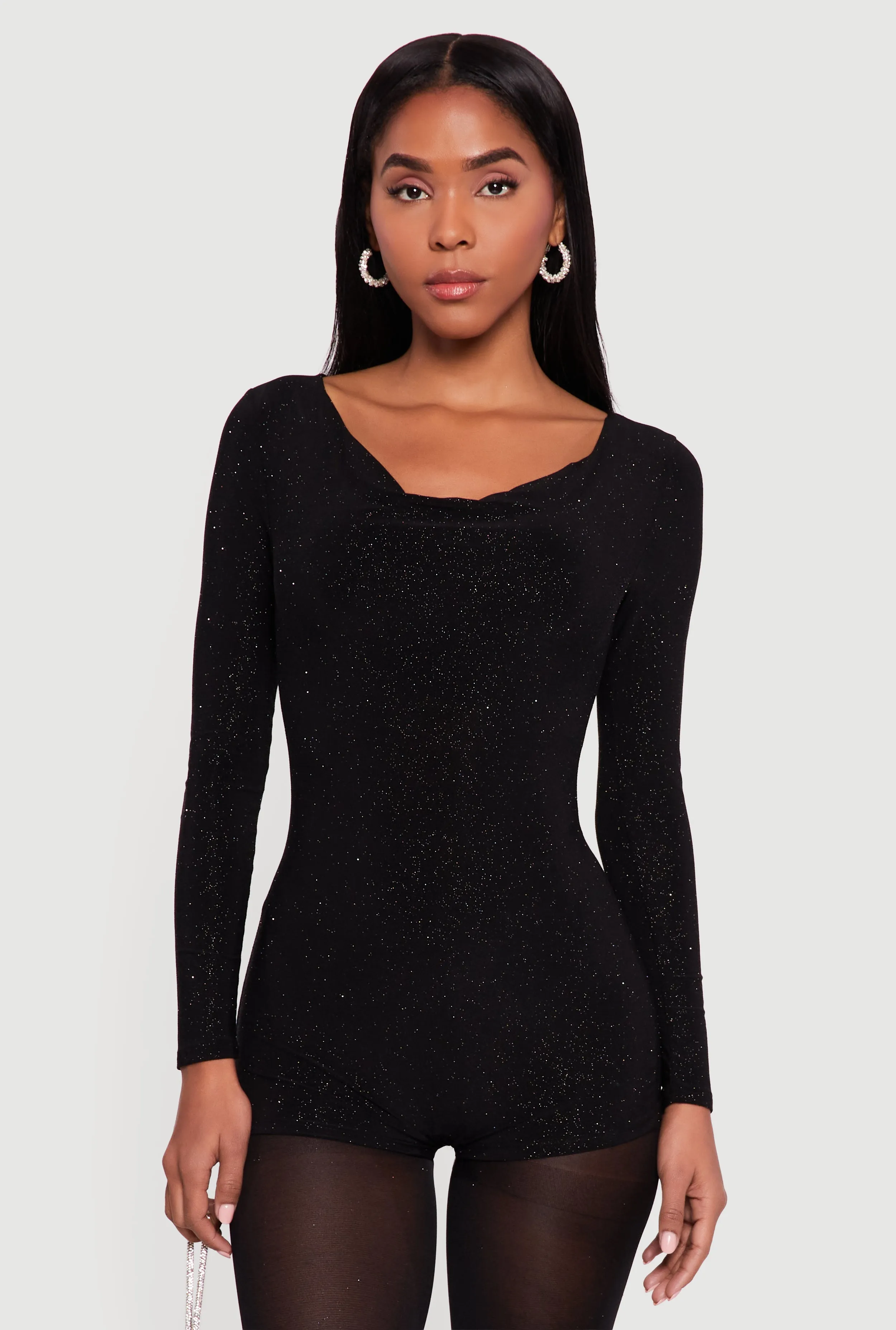 Glittery Long Sleeve Cowl Neck Romper sold by Rainbow product image thumbnail 2