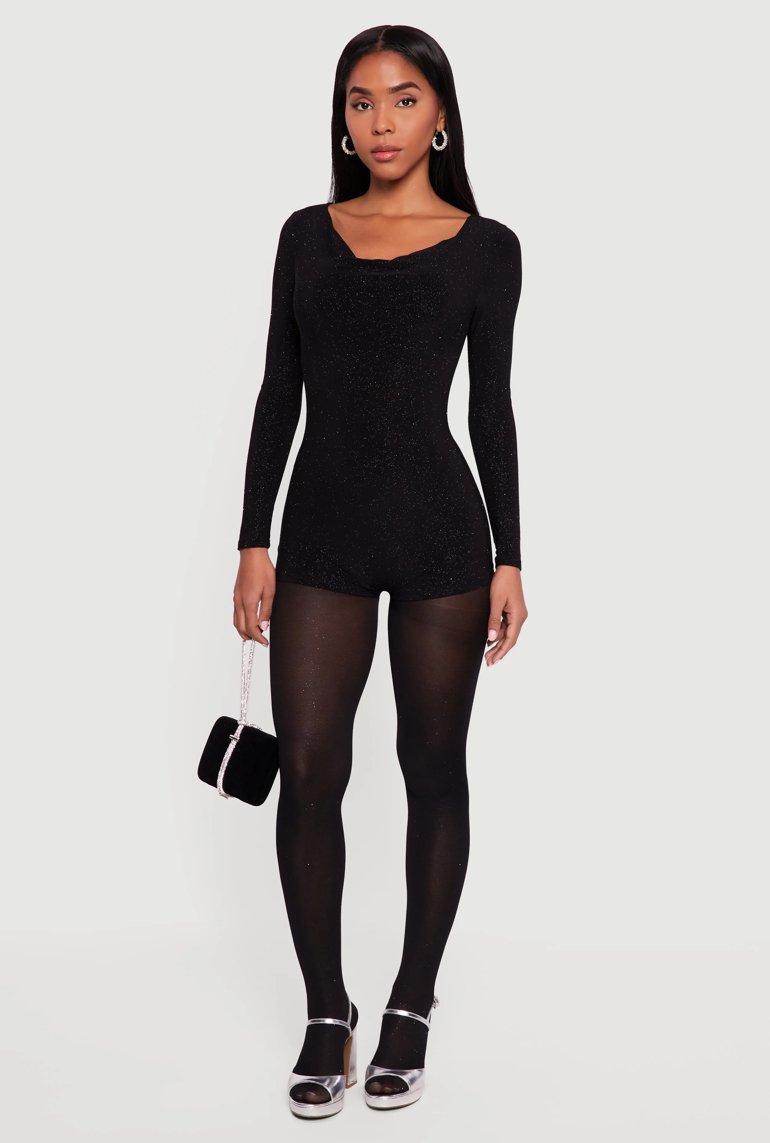 Glittery Long Sleeve Cowl Neck Romper sold by Rainbow