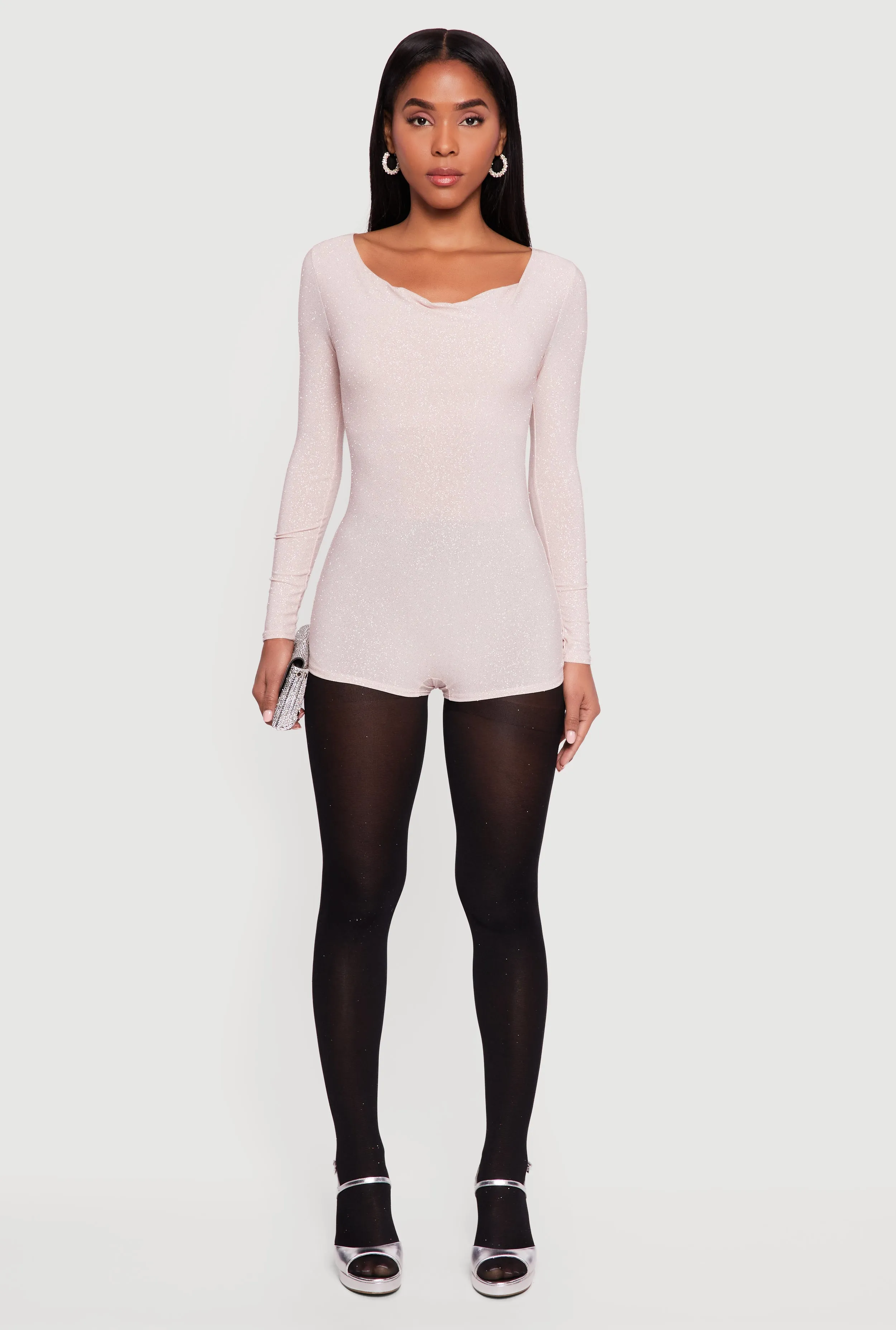 Glittery Long Sleeve Cowl Neck Romper sold by Rainbow product image thumbnail 3