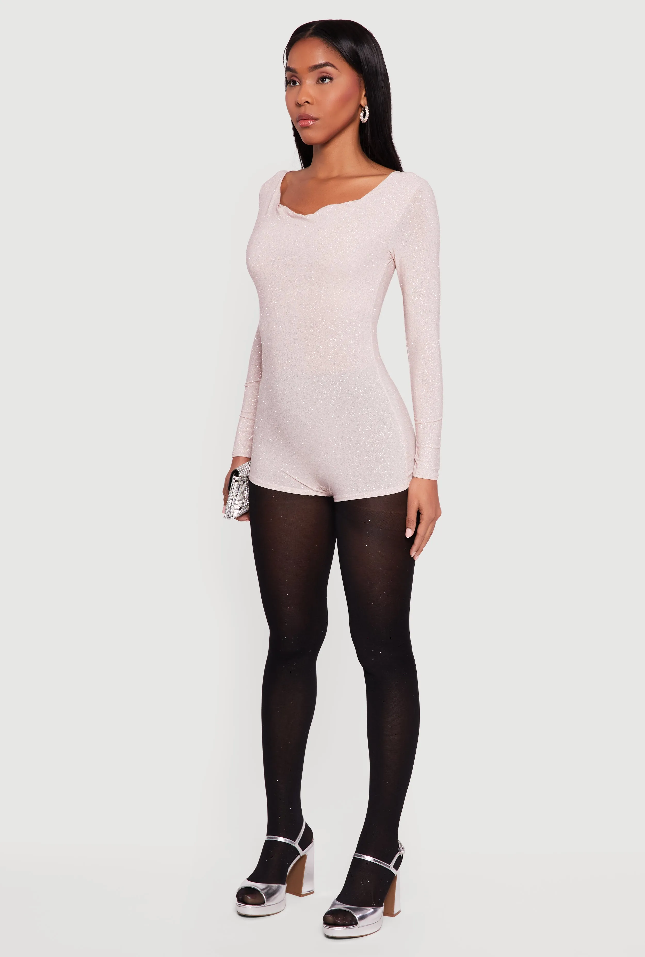 Glittery Long Sleeve Cowl Neck Romper sold by Rainbow product image thumbnail 5