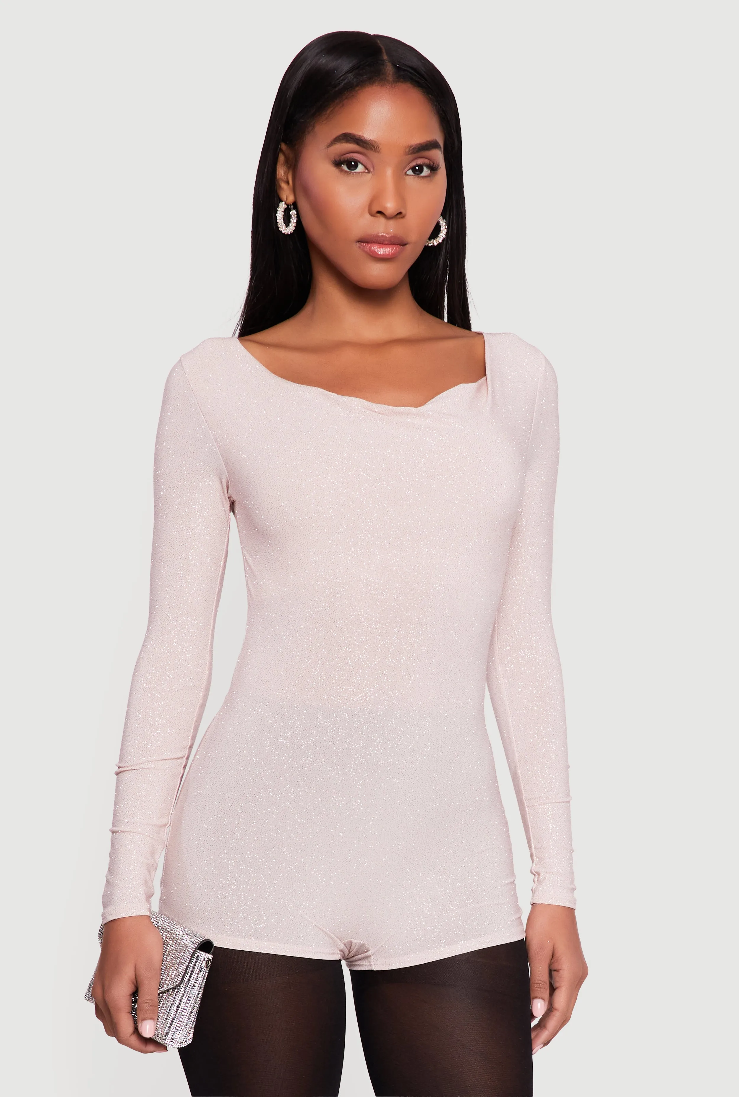 Glittery Long Sleeve Cowl Neck Romper sold by Rainbow product image thumbnail 2