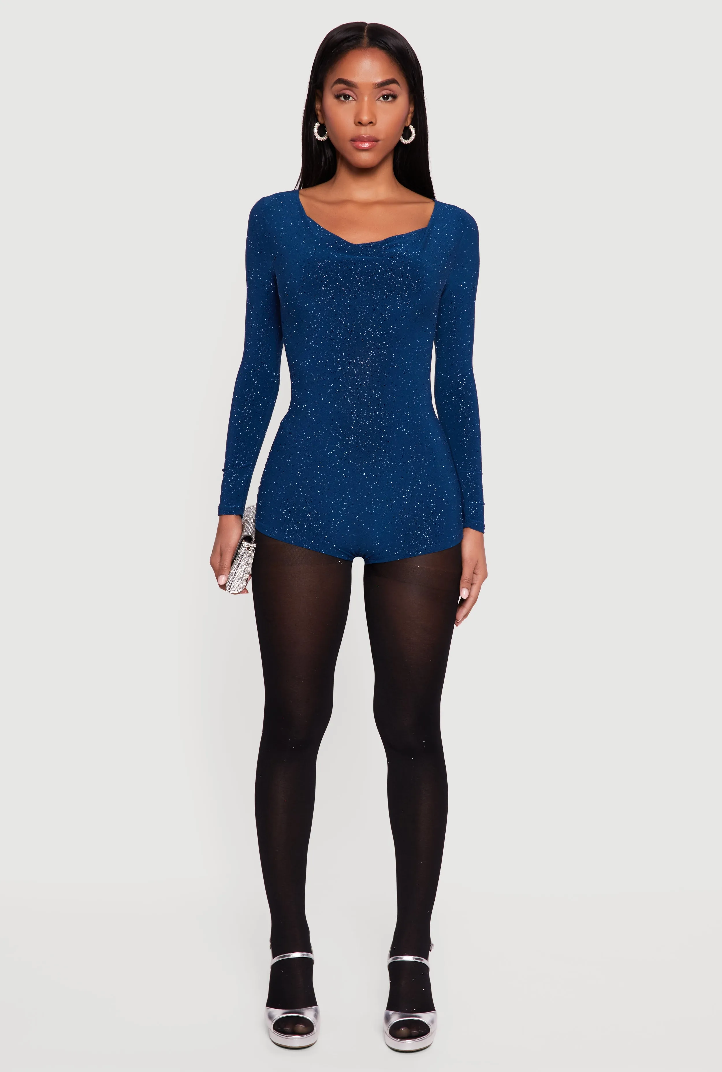 Glittery Long Sleeve Cowl Neck Romper sold by Rainbow product image thumbnail 3