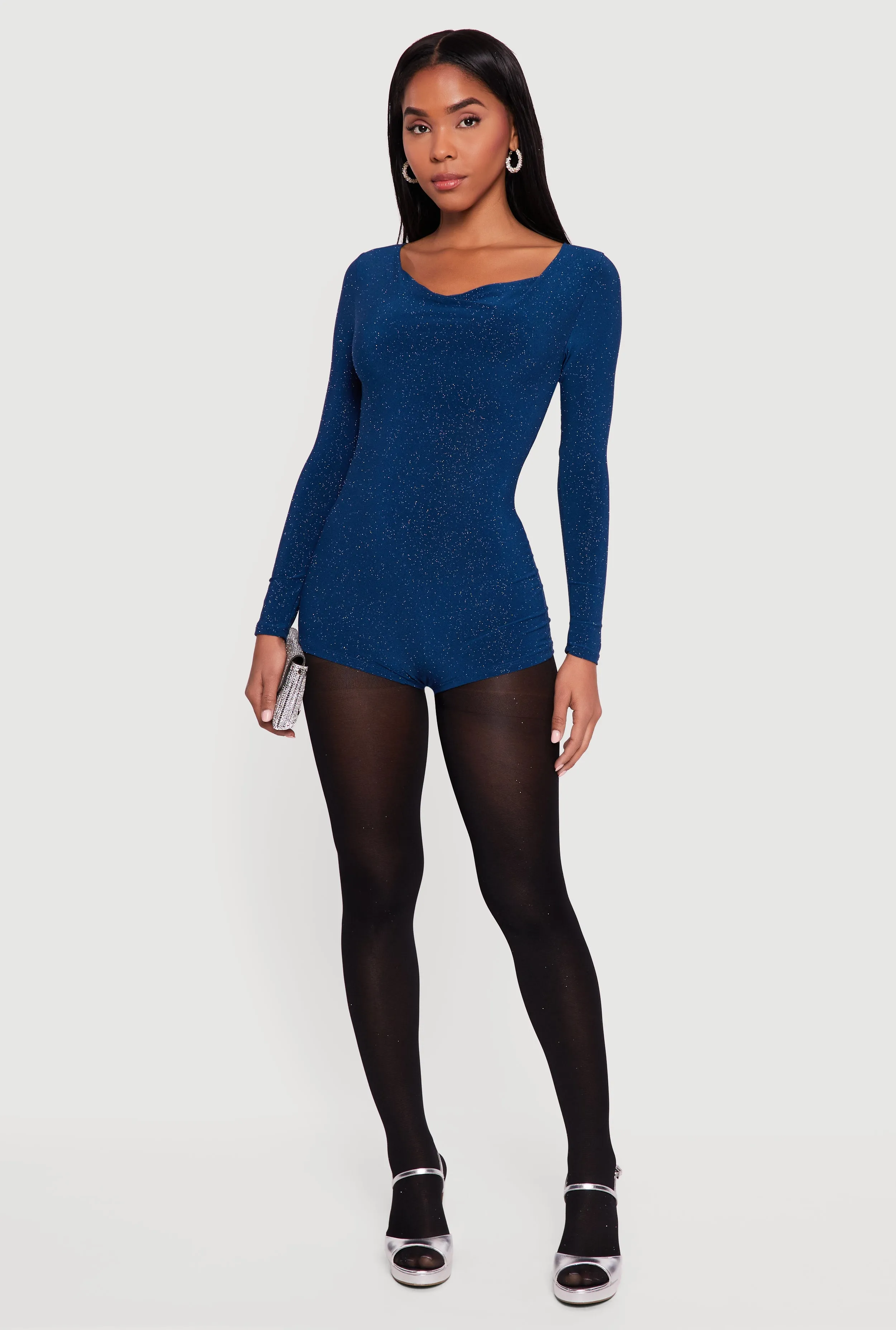 Glittery Long Sleeve Cowl Neck Romper sold by Rainbow
