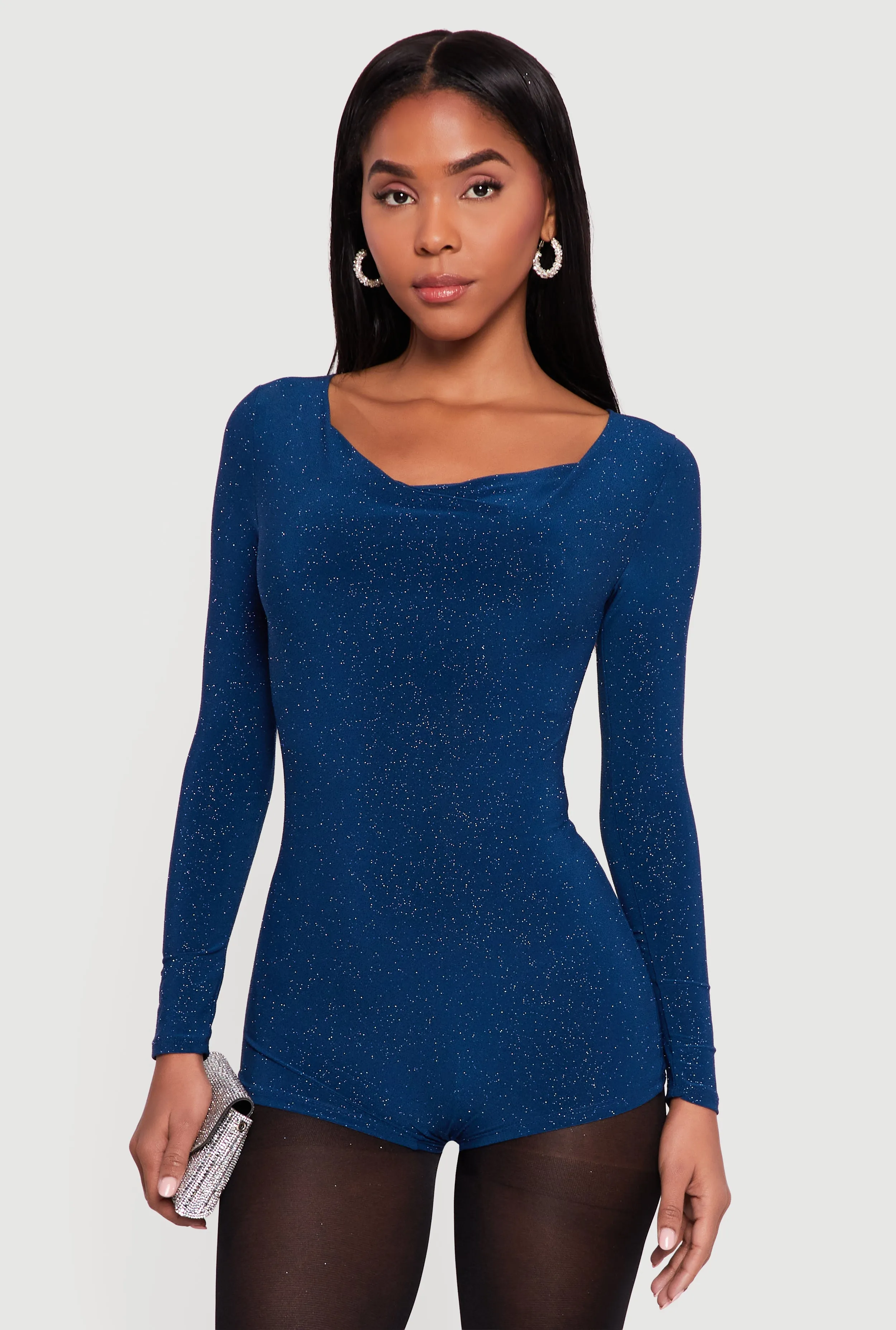 Glittery Long Sleeve Cowl Neck Romper sold by Rainbow product image thumbnail 2