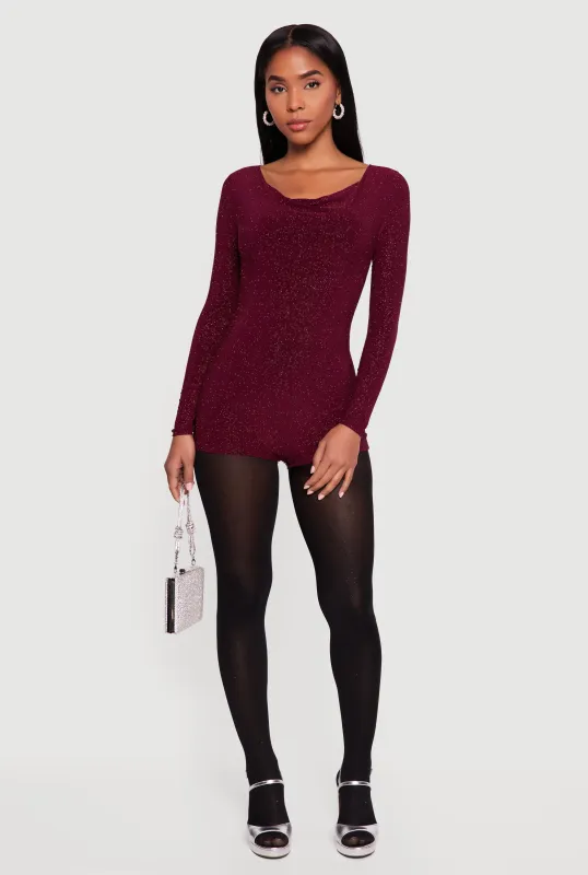 Glittery Long Sleeve Cowl Neck Romper sold by Rainbow