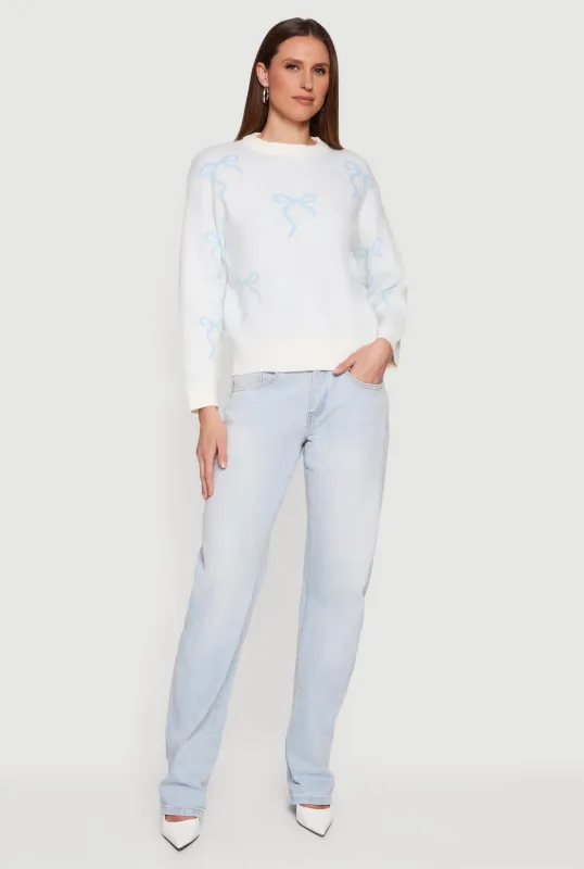 Bow Print Long Sleeve High Neck Pullover Sweater sold by Rainbow