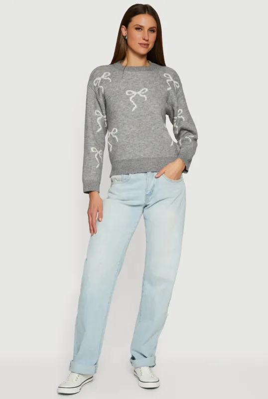 Bow Print Long Sleeve High Neck Pullover Sweater sold by Rainbow