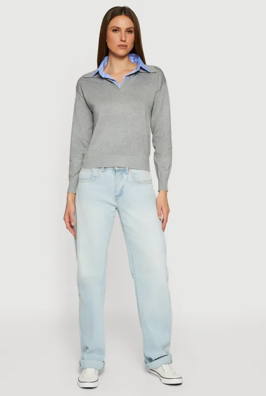 Pinstripe Collar Layered Look Polo Shirt sold by Rainbow