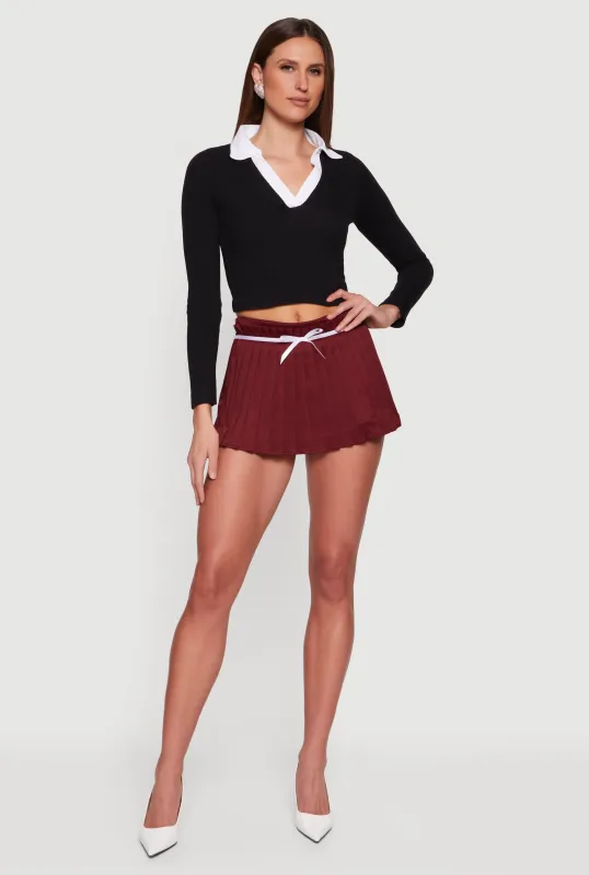 Contrast Trim Ribbed Knit Cropped Polo Shirt sold by Rainbow