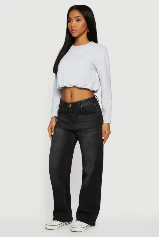 Long Sleeve  Bubble Hem Crop Top sold by Rainbow