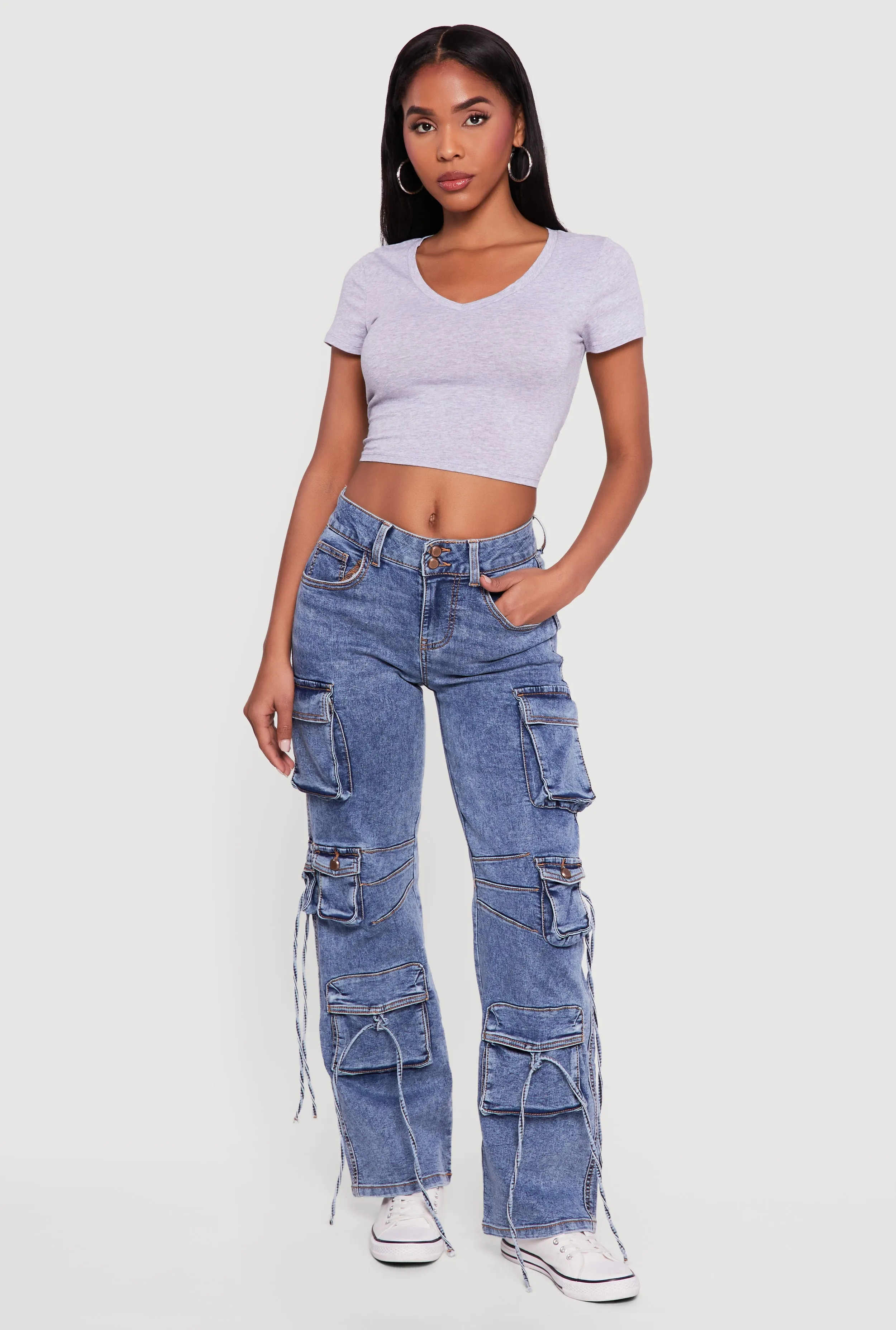 Acid Wash Multi Pocket Cargo Jeans sold by Rainbow