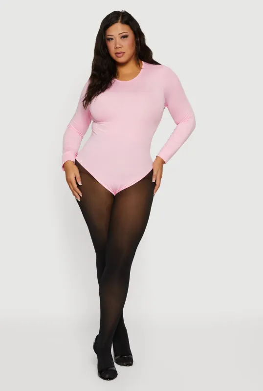 Plus Size Long Sleeve Solid Crew Neck Bodysuit sold by Rainbow
