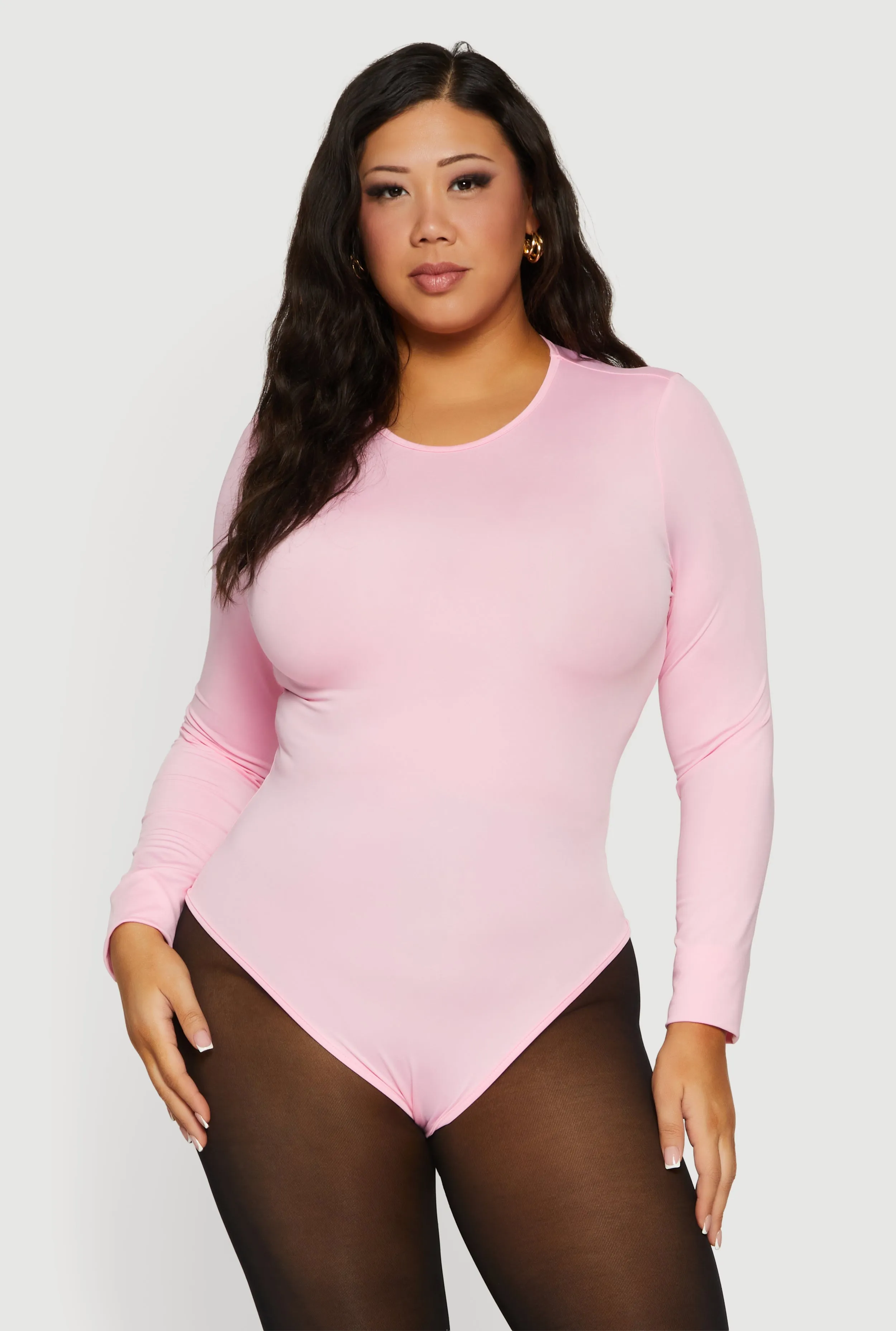 Plus Size Long Sleeve Solid Crew Neck Bodysuit sold by Rainbow product image thumbnail 2