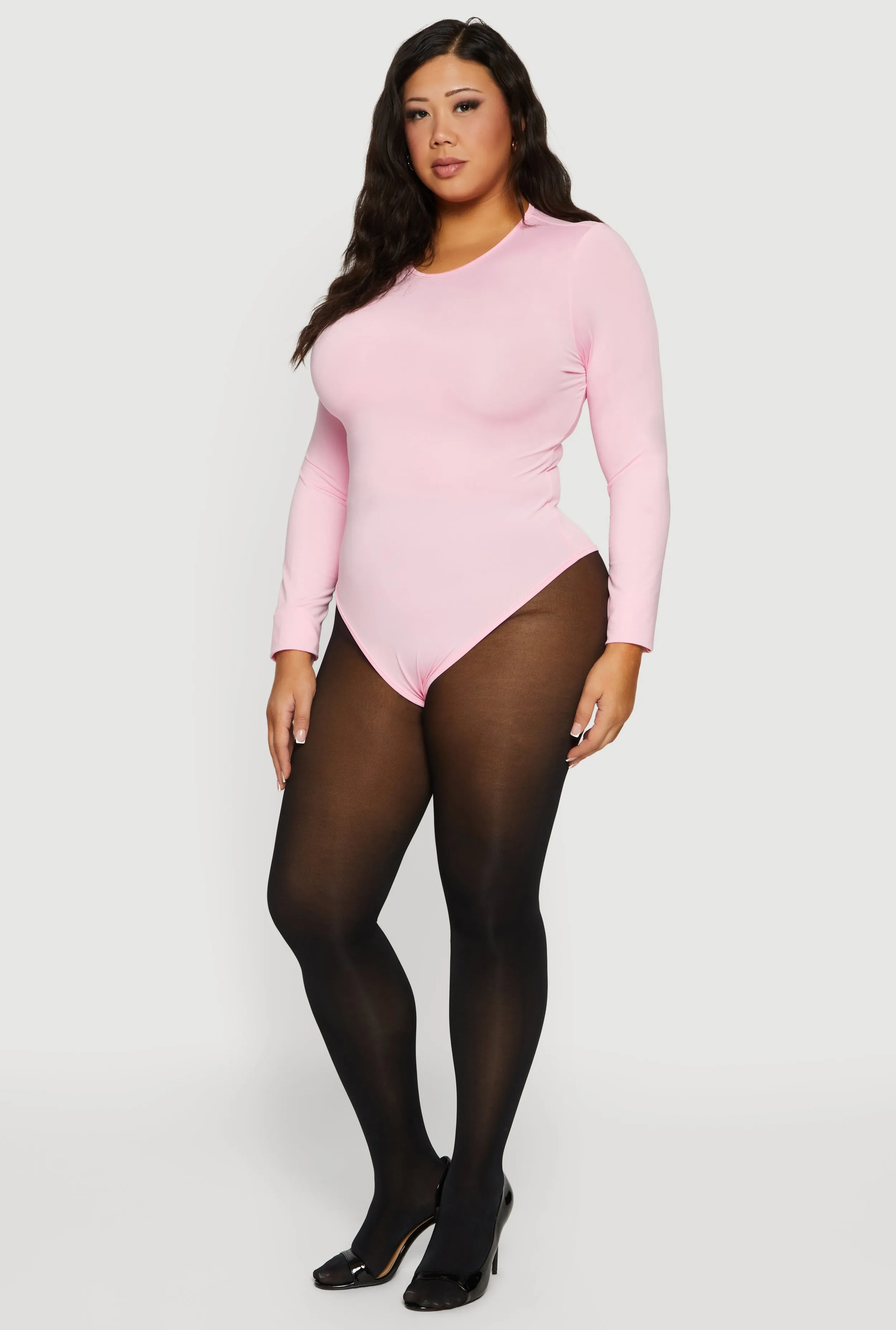 Plus Size Long Sleeve Solid Crew Neck Bodysuit sold by Rainbow product image thumbnail 3