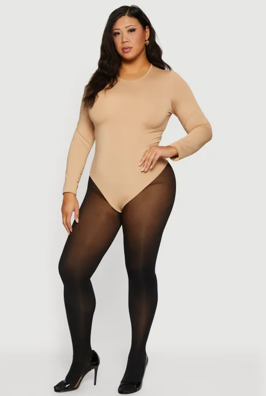 Plus Size Long Sleeve Solid Crew Neck Bodysuit sold by Rainbow