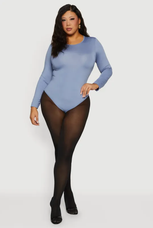 Plus Size Long Sleeve Solid Crew Neck Bodysuit sold by Rainbow