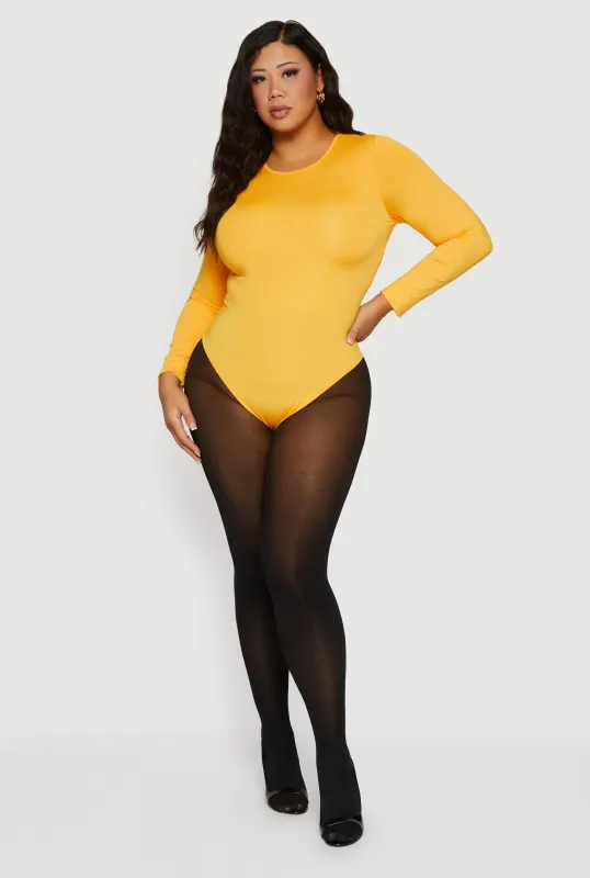 Plus Size Long Sleeve Solid Crew Neck Bodysuit sold by Rainbow